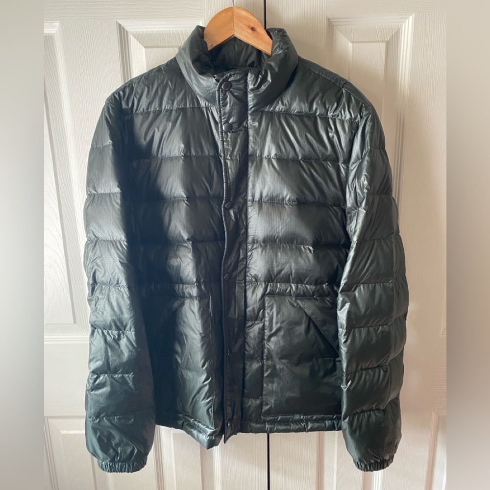 J.‎ CREW Dark Forest Green Ripstop Nylon Duck Down/Feathers Puffer Jacket SZ M